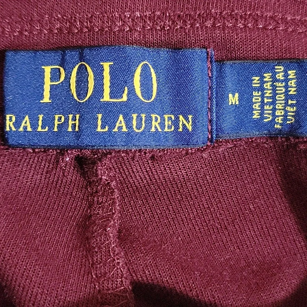 Polo Ralph Lauren Burgundy Jogger Pants With Back Zipper Pocket.